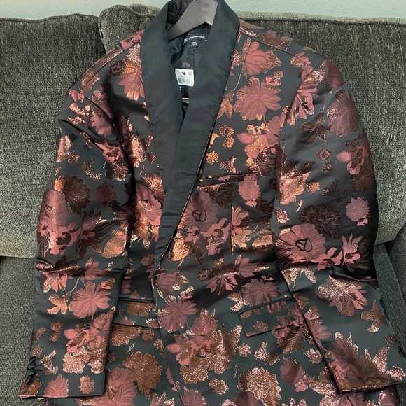 INC Special Event Blazer Red Jacquard Floral Metallic $189 2XLT Big and Tall - Picture 2 of 10